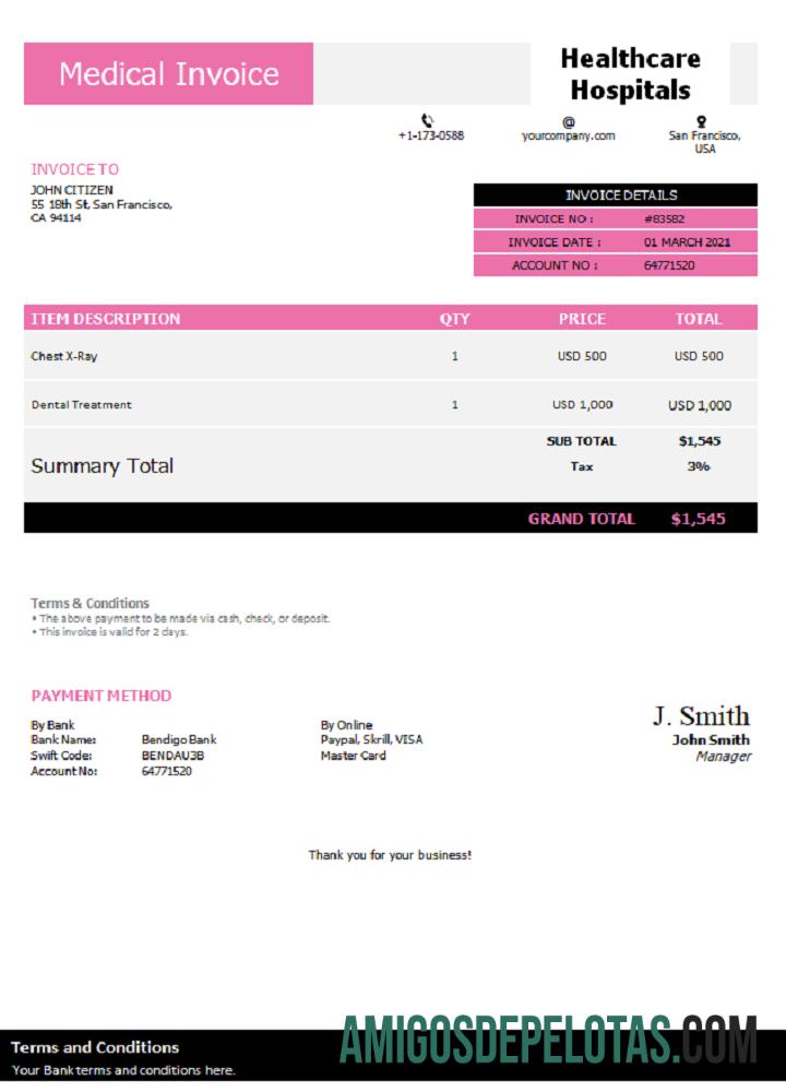 Fatura de hospitais de saúde dos EUA baixar para verificação